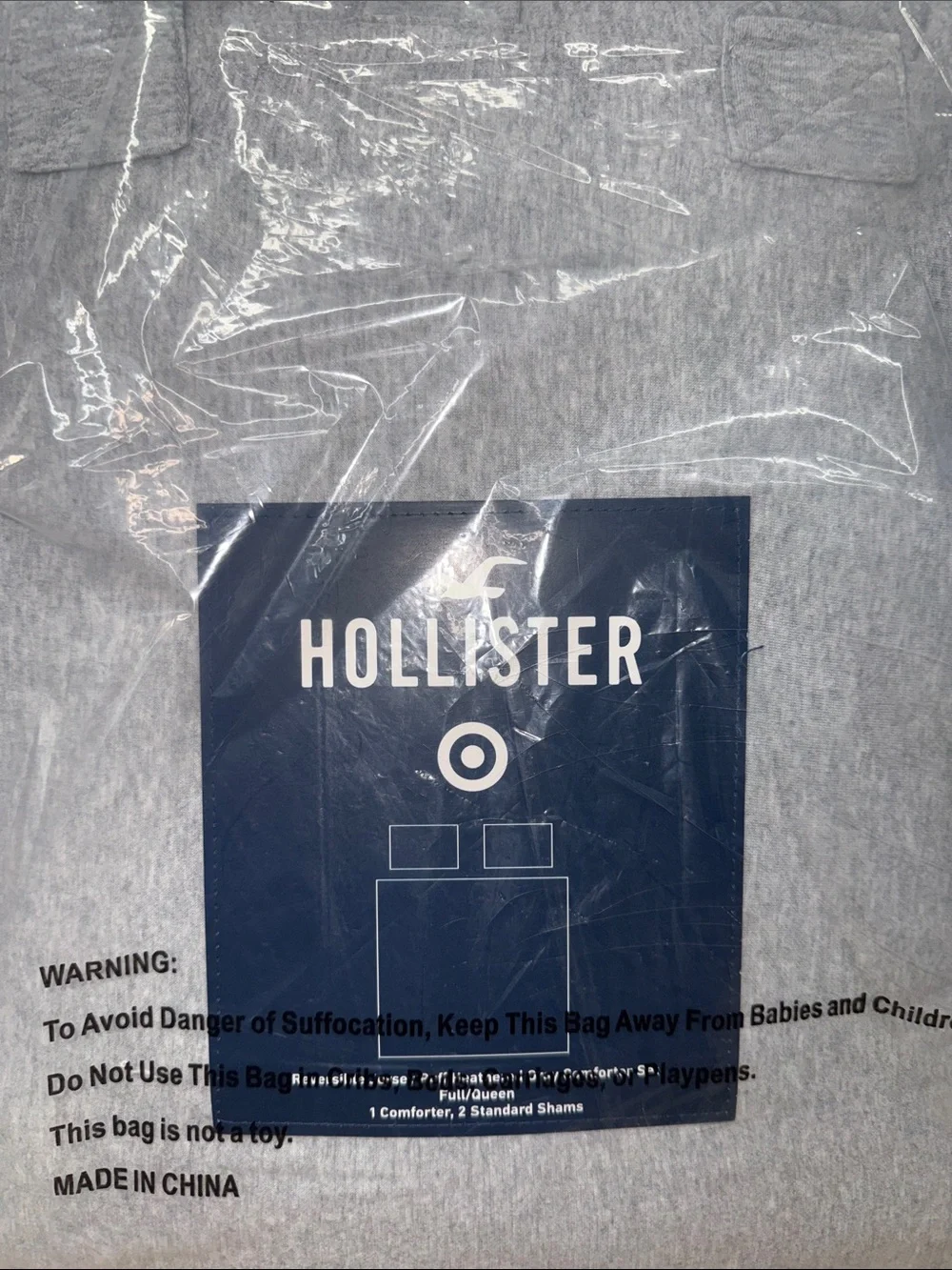 New Hollister Full/Queen Reversible Jersey Puff Comforter Set Heathered Gray